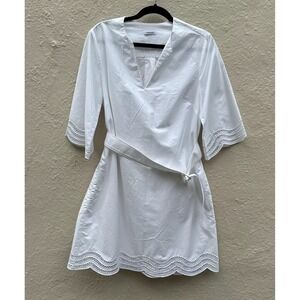 P.A.R.O.S.H. White Cotton Wrap Dress Medium Scalloped Lace Trim Italian Luxury